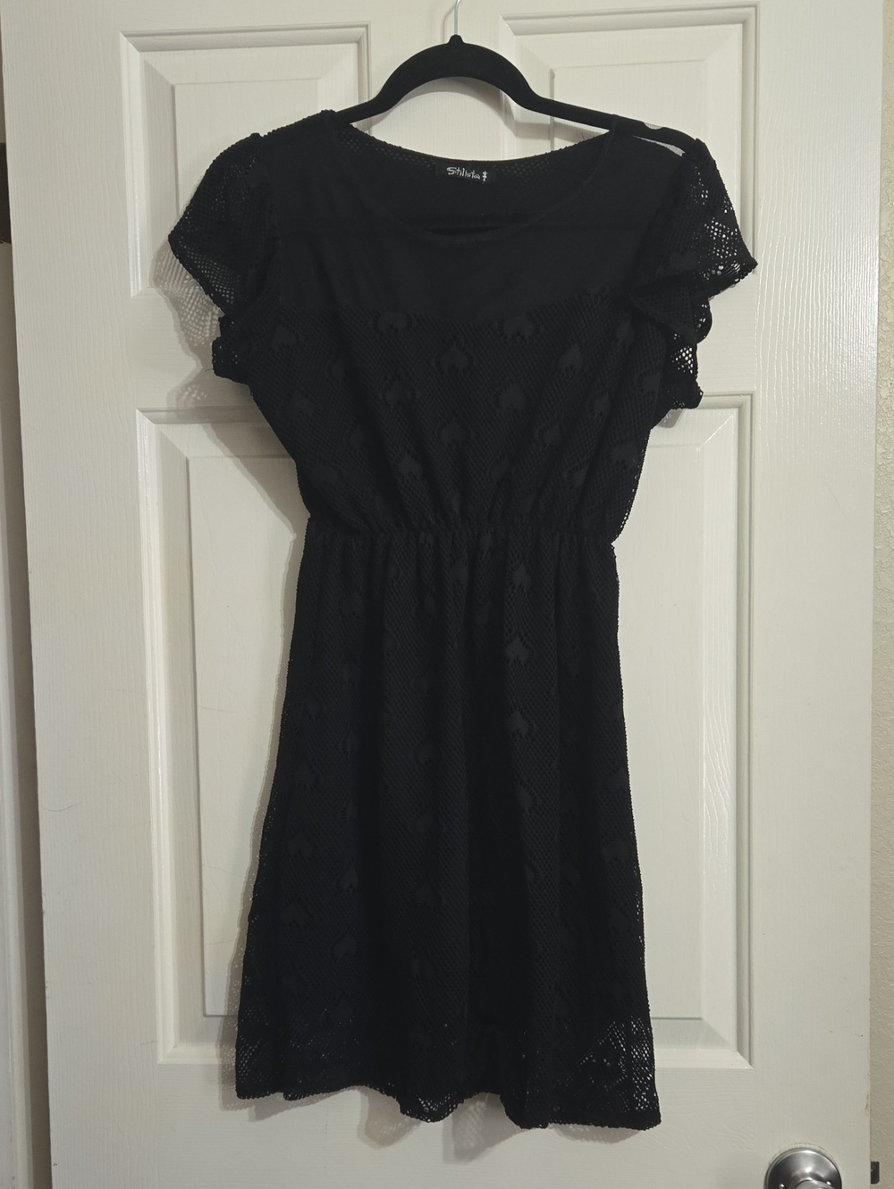 Black Boutique HEART Lace Flutter-Sleeve Dress with Smocked Waist